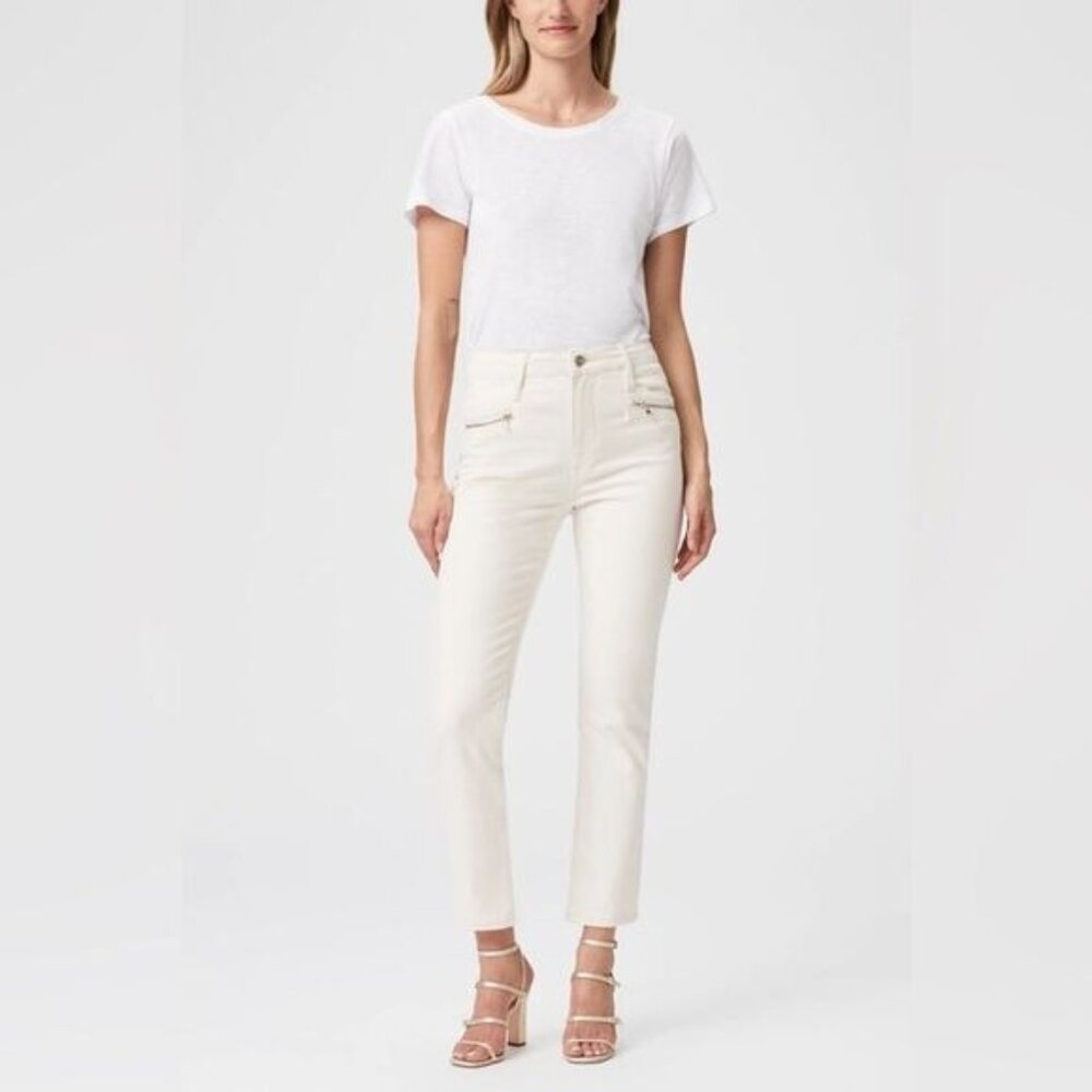 Paige Cindy Sandy Ecru Modern Fit Denim Jeans Pants W/ Zip detail Womens 30